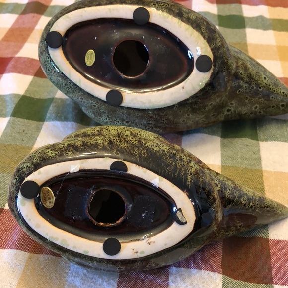 Ceramic ducks mallard water birds mottled green glaze. - Picture 3 of 9